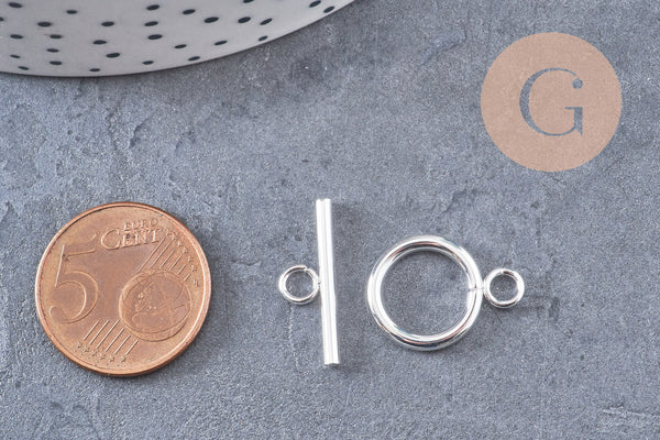 Fermoir T acier inoxydable doré argenté 20mm, x1 (G10858)