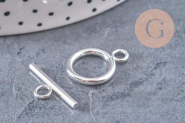 Fermoir T acier inoxydable doré argenté 20mm, x1 (G10858)