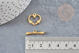 Fermoir T coeur acier doré inoxydable 15.5mm, x1 (G3656)