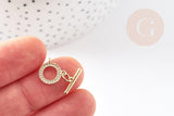 Fermoir T laiton doré 18k cristaux zircon 18mm, x1 (G5302)