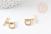 Fermoir T laiton doré 18k cristaux zircon 18mm, x1 (G5302)