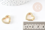 Fermoir à clapet coeur laiton doré et strass 18mm, x1 (G5243)