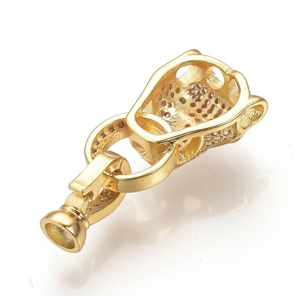 Fermoir à clipser léopard laiton doré et strass 31mm, x1 (G4066)