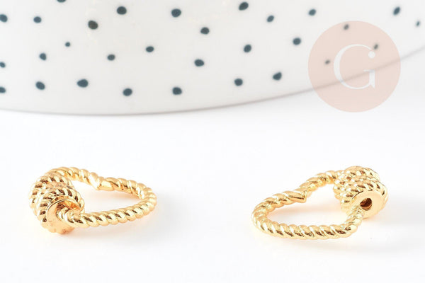 Fermoir à vis coeur laiton doré torsadé 17mm, x1 (G2918)