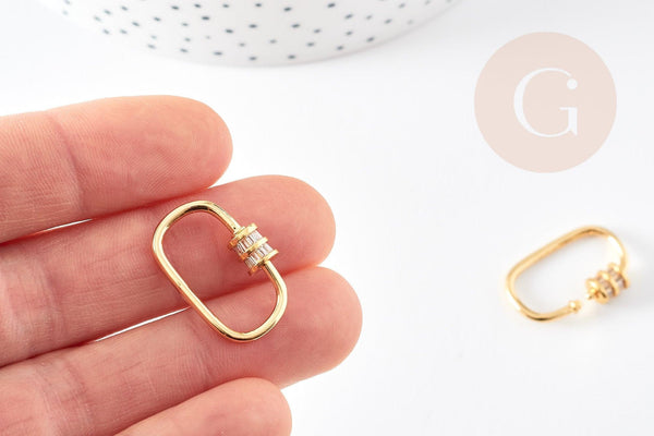 Fermoir à vis laiton doré et strass 26mm, x1 (G2078)