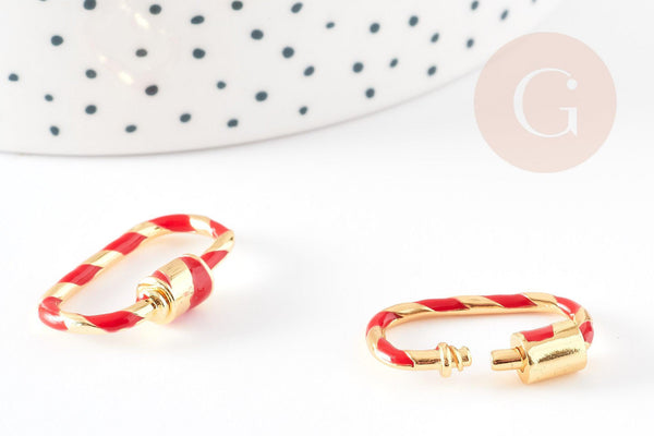 Fermoir à vis laiton doré rayé coloré, grand fermoir qualité, fermoir doré, fermoir Cadenas,25mm, x1 G5253