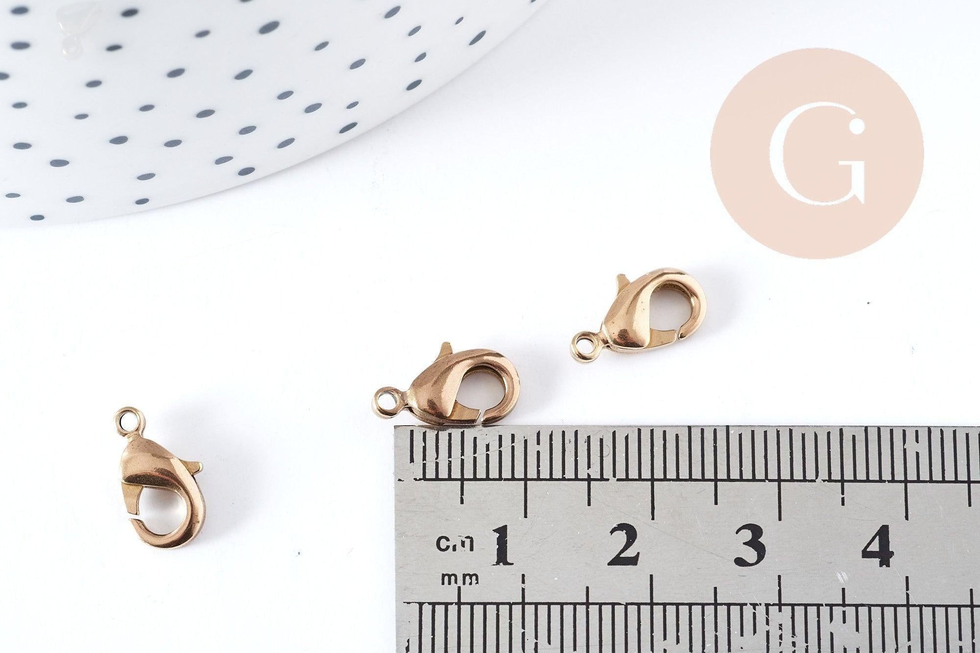 Fermoir mousqueton laiton brut 12mm fabrication bijoux, x5 (G8952)