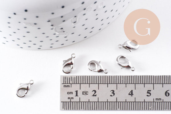 Fermoir mousqueton laiton platine 12mm, x10 (G10235)