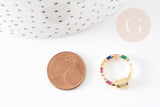 Fermoir rond à vis laiton doré 18k strass coloré 18mm, x1 (G5853)