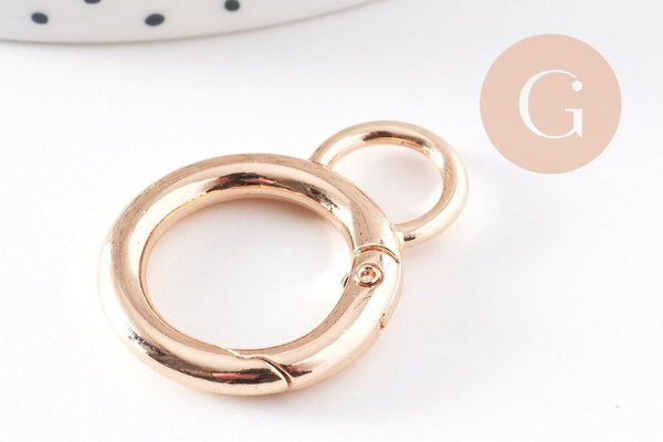 Fermoir rond mousqueton clapet XXL rond zamac doré 33mm, x2 (G10216)