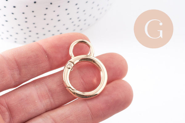 Fermoir rond mousqueton clapet XXL rond zamac doré 33mm, x2 (G10216)