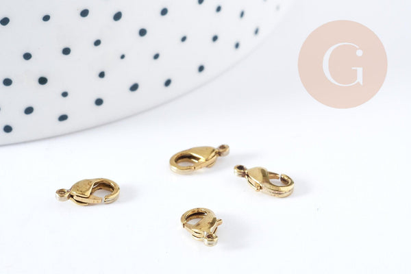 Fermoirs mousquetons laiton brut 10mm, x10 (G8891)