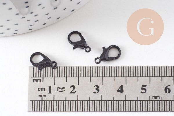 Fermoirs mousquetons zamac noir intense 12mm, x10 (G10605)