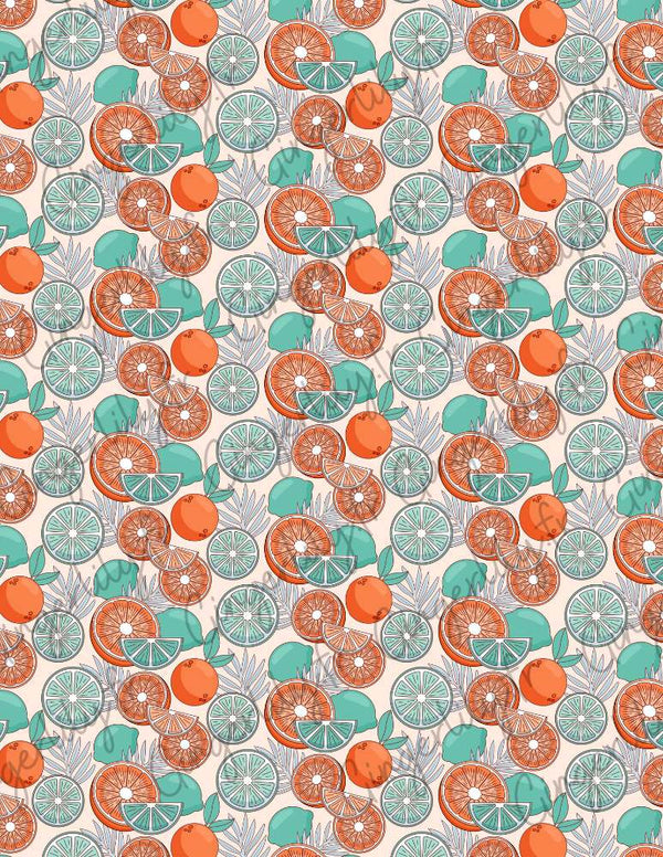 Feuille de transfert polymère – Agrumes orange & vert 14x10 cm, x1 (G10789)