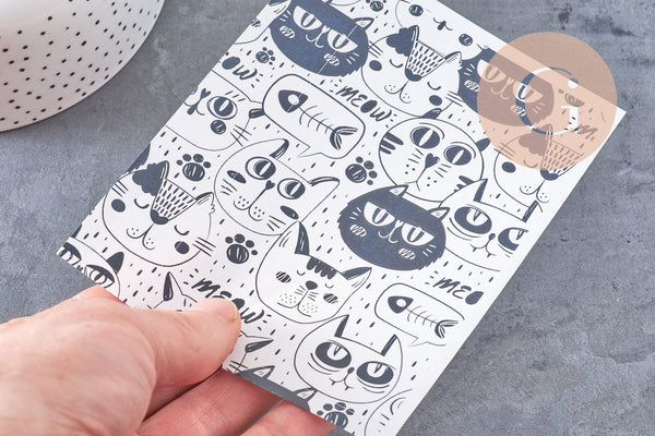 Feuille de transfert polymère – Chats Noir & blanc 14x10 cm, x1 (G10787)