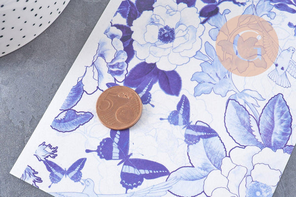 Feuille de transfert polymère – Jouy bleu 14x10 cm, x1 (G10778)