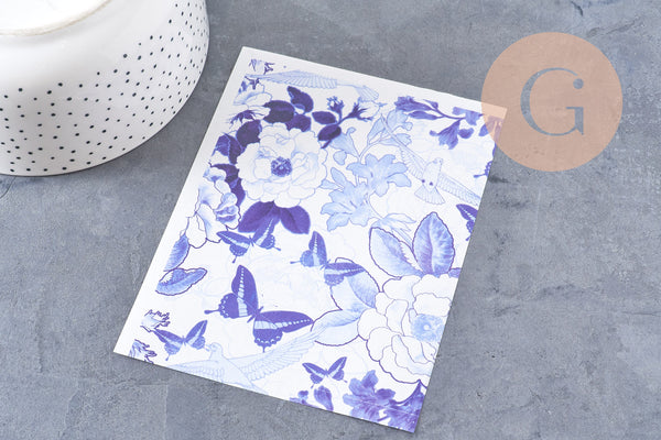 Feuille de transfert polymère – Jouy bleu 14x10 cm, x1 (G10778)