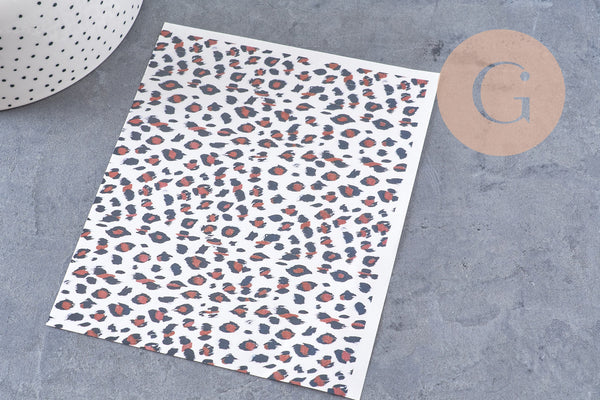 Feuille de transfert polymère – Léopard fond blanc 14x10 cm, x1 (G10788)