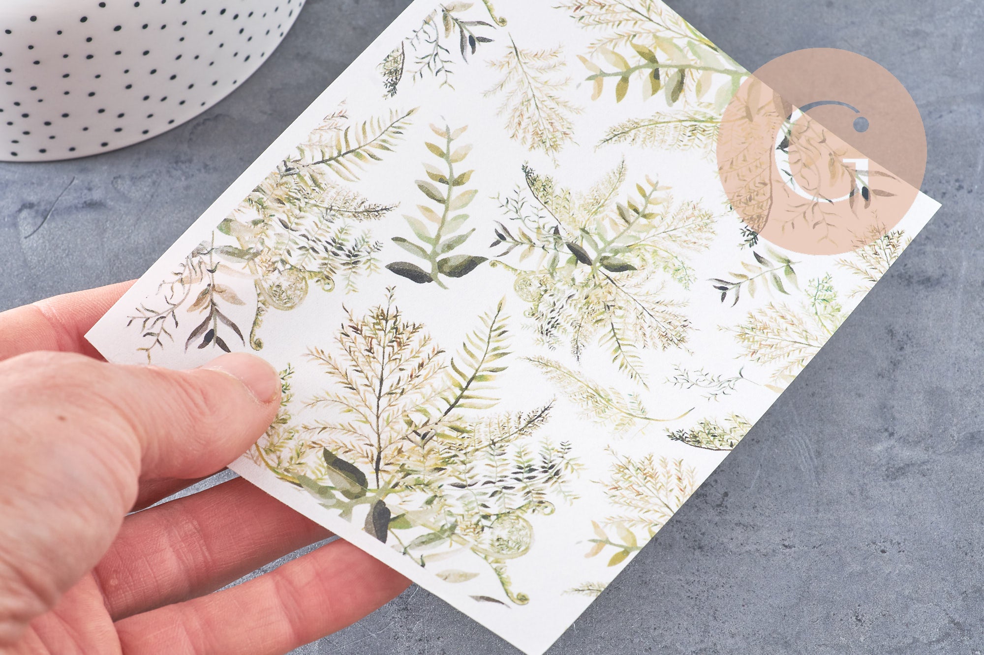 Feuille de transfert polymère – Motif Feuilles fougères clair 14x10 cm, x1 (G10775)