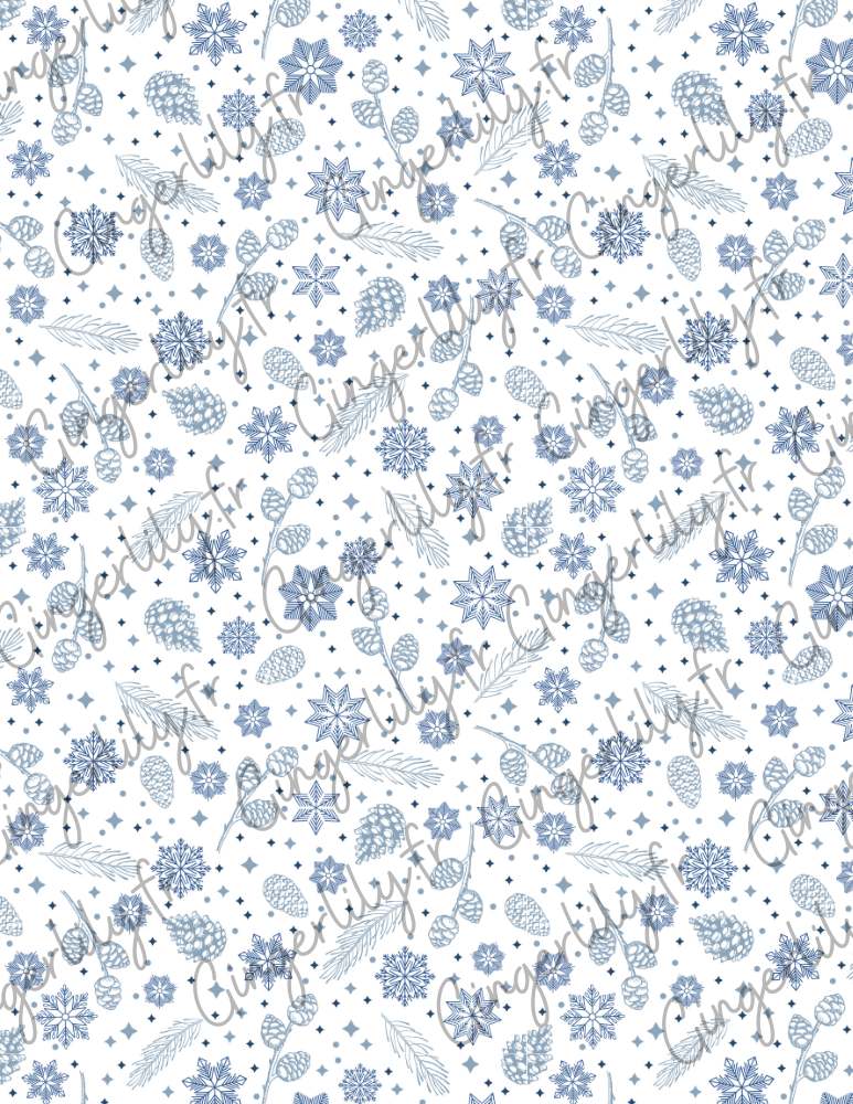 Feuille de transfert polymère – Motif Hiver bleu 14x10 cm, x1 (G10780)