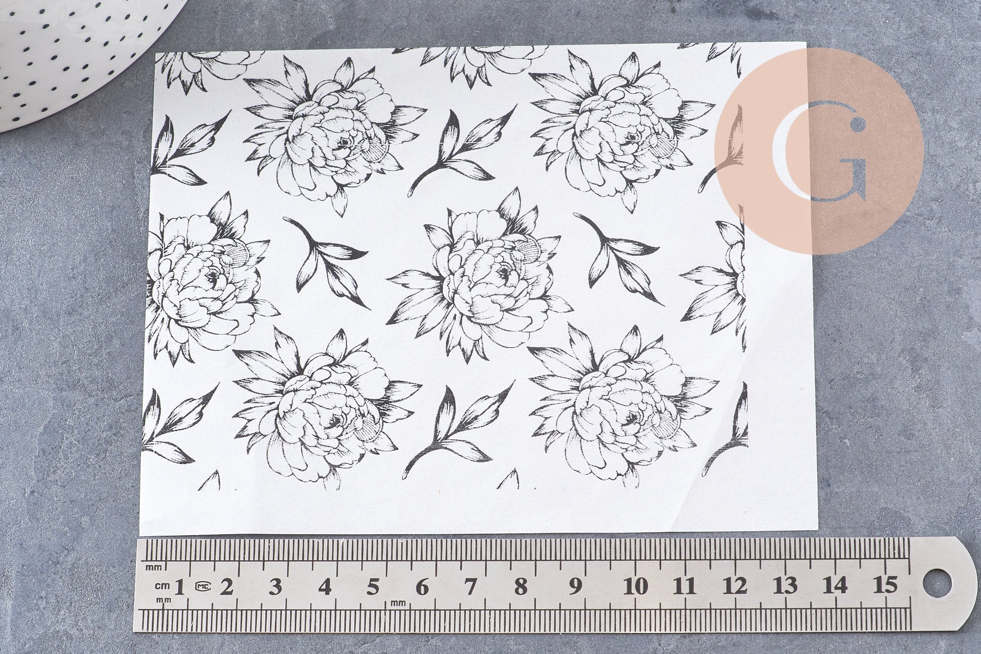Feuille de transfert polymère – Pivoines Noir & blanc 14x10 cm, x1 (G10762)