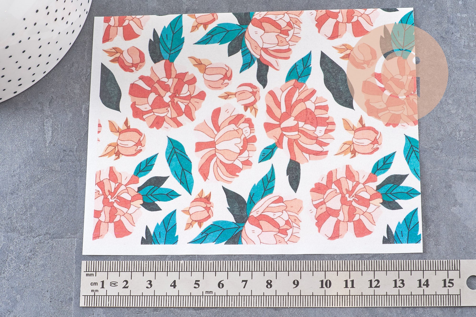 Feuille de transfert polymère – Pivoines stylisées 14x10 cm, x1 (G10763)