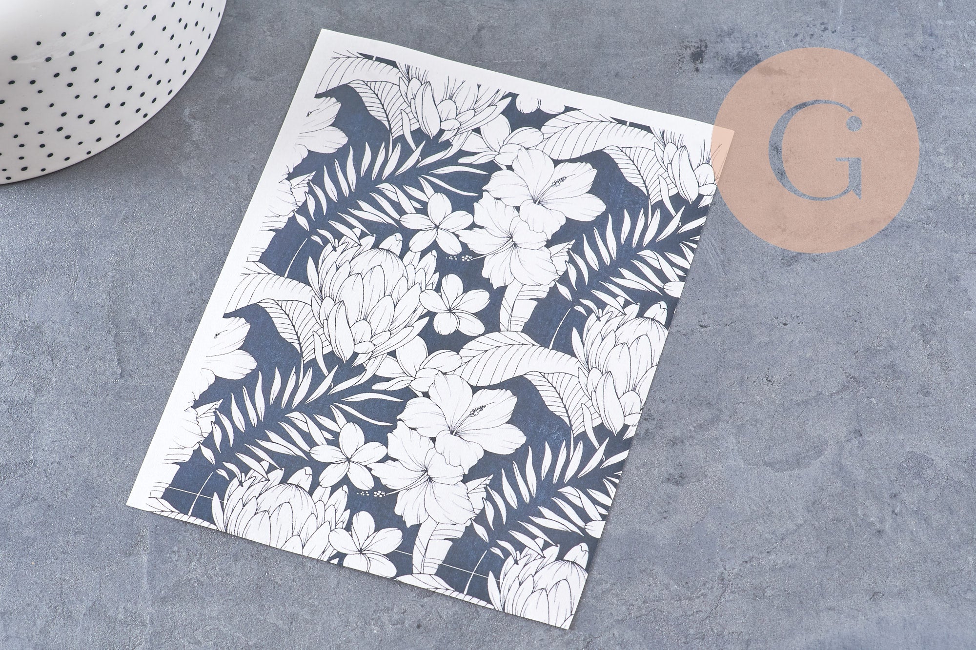 Feuille de transfert polymère – fleurs tropicales fond noir 14x10 cm, x1 (G10785)