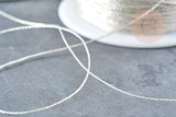 Fil nylon métallisé argent 0.6mm, fabrication bijoux,création broderie, x 5mètres G8490