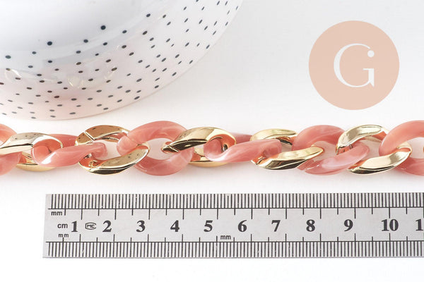 Grosse Chaine acrylique plastique doré 22x16mm, perle acétate, chaine plastique, x1 mètre (G4965)