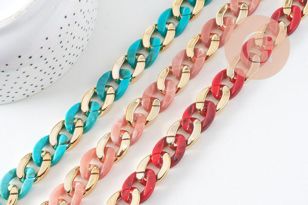 Grosse Chaine acrylique plastique doré 22x16mm, perle acétate, chaine plastique, x1 mètre (G4965)