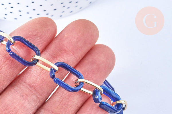 Grosse Chaine ronde écaille acrylique et aluminium doré texturé 18.5mm, x1 mètre (G3343)