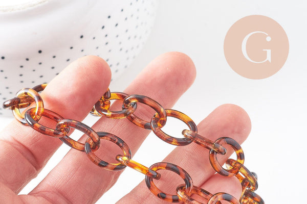 Grosse Chaine ronde écaille acrylique léopard 17.5mm, création bijoux téléphone,chaine plastique, x 1 mètre (G2961)