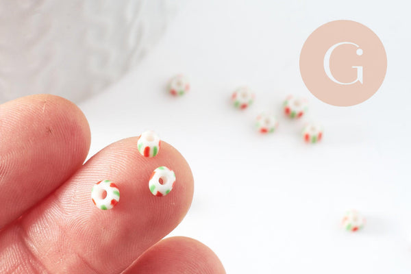 Grosse Perle rocaille rayé multicolore 3-4.5mm, x 10gr (G9418)