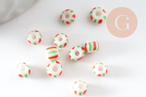 Grosse Perle rocaille rayé multicolore 3-4.5mm, x 10gr (G9418)