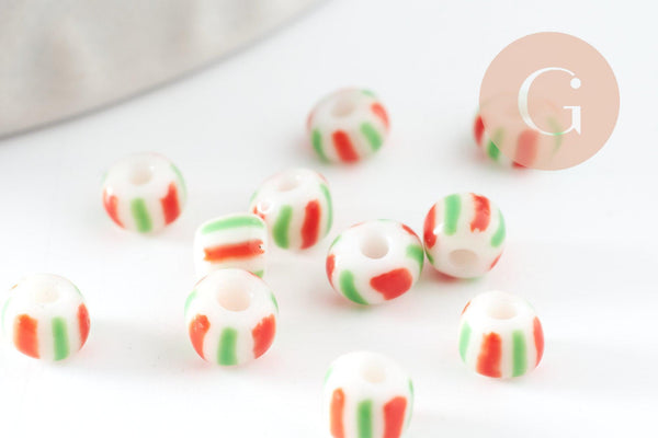 Grosse Perle rocaille rayé multicolore 3-4.5mm, x 10gr (G9418)