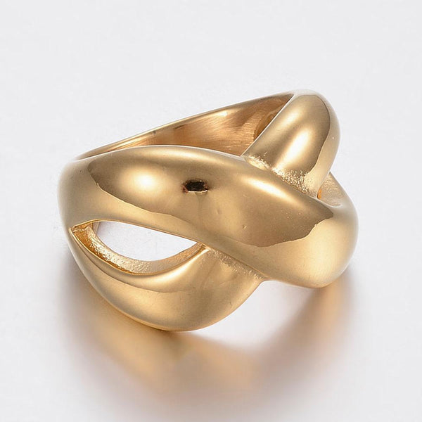 Grosse bague croisée infini acier doré minimaliste 17mm, x1 (G4345)