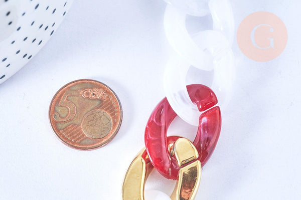Grosse chaîne rouge or blanc acrylique 29.5mm, chaîne acétate, chaîne plastique, x1 mètre (G5948)