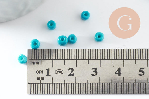 Grosse perles de rocaille turquoise peintes 4mm, x10Gr (G3812)