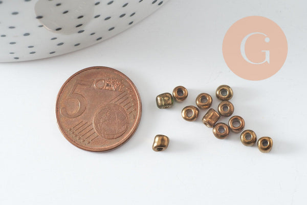 Grosse perles rocaille bronze brillant 4mm, x10gr (G2547)