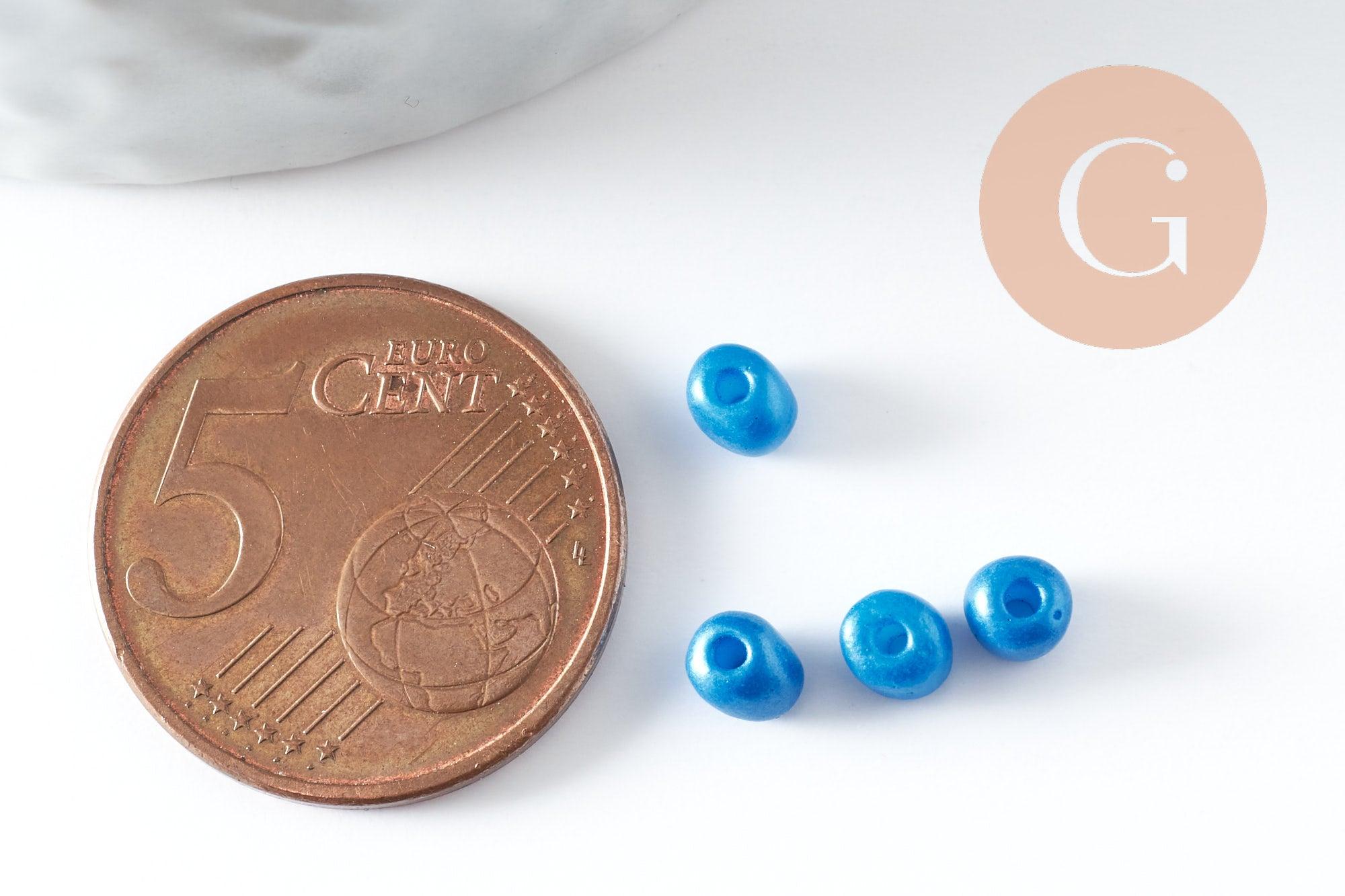 Grosses perles de rocaille bleu nacré 4mm, x 10Gr (G3813)