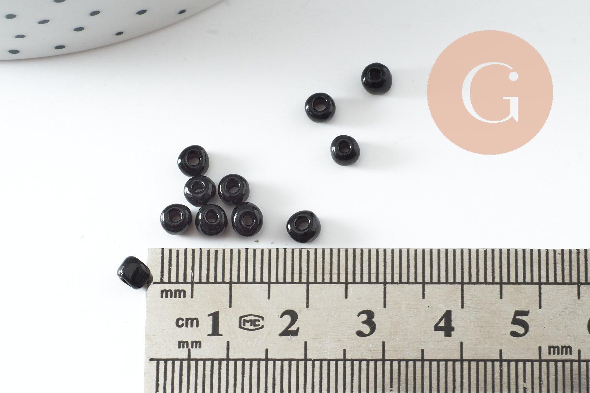 Grosses perles rocaille noire 4mm, x10Gr (G0901)