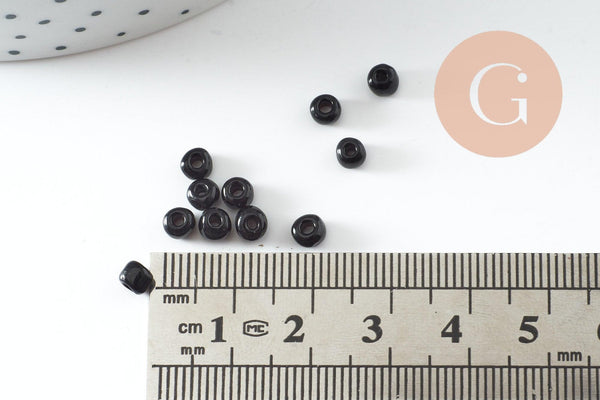 Grosses perles rocaille noire 4mm, x10Gr (G0901)