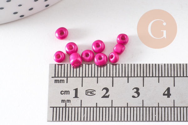 Grosses perles rocaille rose nacré peintes 4mm,perles rocaille, rose opaque, perles verre, x 10Gr (G0190)