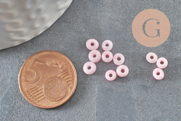 Grosses perles rocaille rose nacrée 4mm, perles rose pâle perlage x10g (G5474)