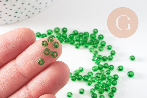 Grosses perles rocaille vert bouteille transparent 4mm,perles rocaille pour création bijoux, x 10Gr (G5400)