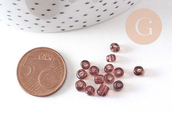 Grosses perles rocaille violet,perles rocaille, violet transparent, perles verre, 4mm, x 10Gr (G1089)