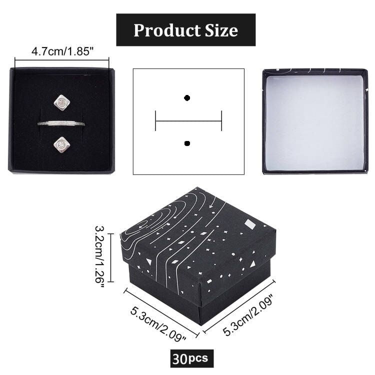 Boite carrée cadeau carton noir galaxie argent 5.3cm, x1 VALIDE-Boîtes à cadeaux-Gingerlily Perles