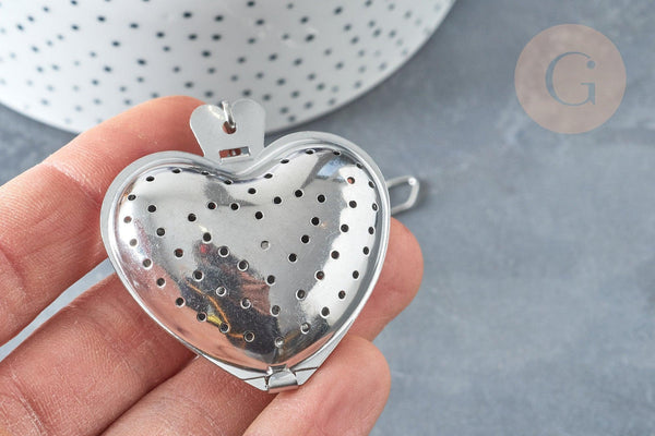 Infuseur à thé cœur acier 304 inoxydable avec crochet, infuseur cœur, x1 (G8322)