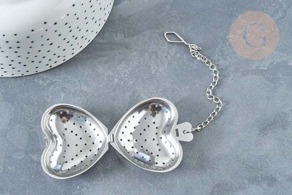 Infuseur à thé cœur acier 304 inoxydable avec crochet, infuseur cœur, x1 (G8322)