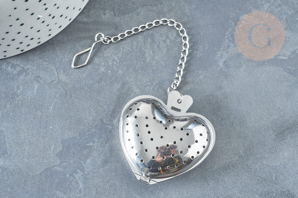 Infuseur à thé cœur acier 304 inoxydable avec crochet, infuseur cœur, x1 (G8322)